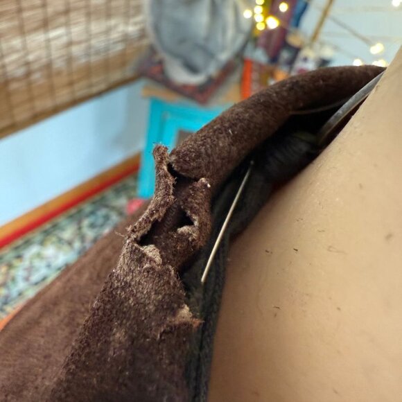 Vintage~60s 70s Suede/Leather 2 Tone BUTTON DETAIL~Penny Lane Coat - Picture 4 of 14